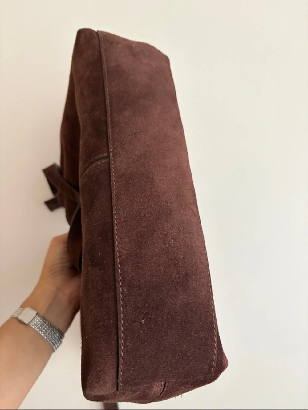 L'INTERVALLE Dark Brown Suede Shoulder Bag - Picture 6 of 10